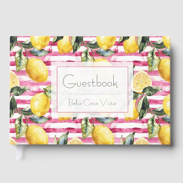 Libro de invitados de acuarela de limón personaliz (Anverso)