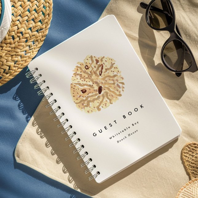 Libro de invitados de alquiler de vacaciones en la (Watercolor sand dollar seashell beach house guest book notebook.)
