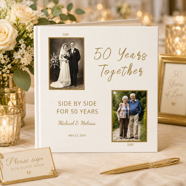 Libro de invitados de aniversario de 50 años junto (A beautiful keepsake celebrating 50 years side by side.)