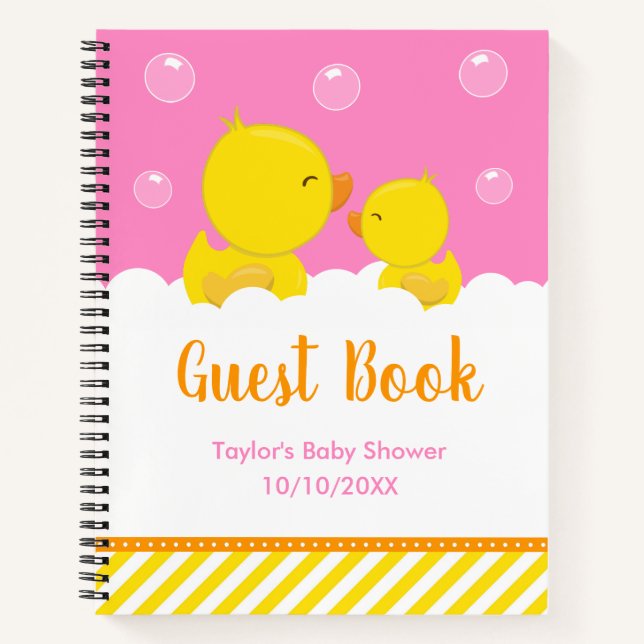 Libro de invitados de Baby Shower amarillo rosa y  (Anverso)