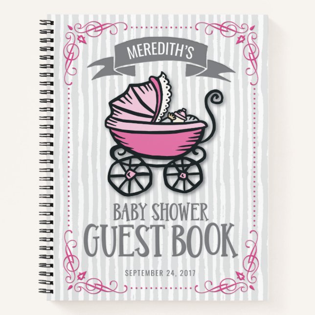 Libro de invitados de Baby Shower con temas rosas (Anverso)