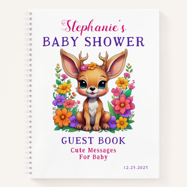 Libro de invitados de Baby Shower Cute Deer Colorf (Anverso)
