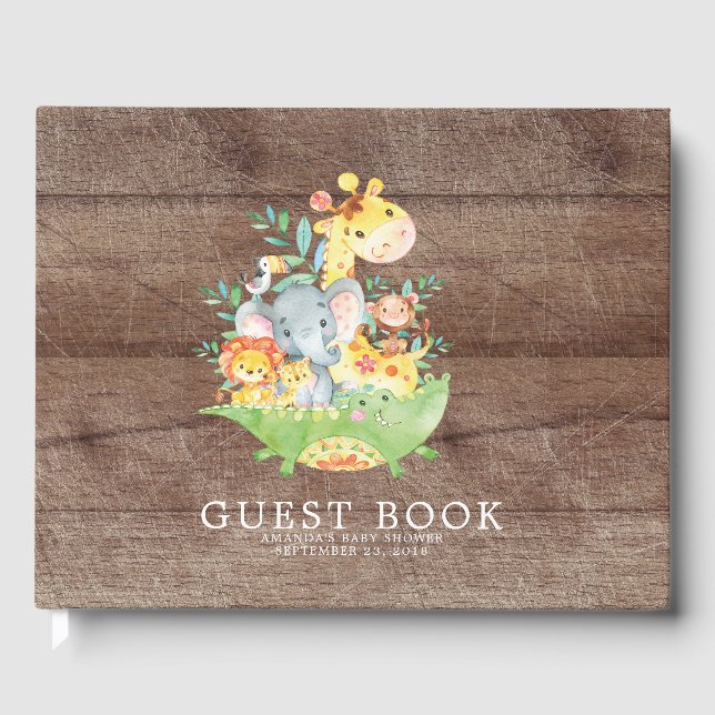 Libro de invitados de Baby Shower Cute Safari Jung (Anverso)