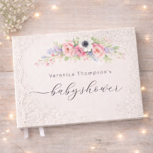 Libro de invitados de baby shower floral dulce