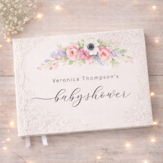Libro de invitados de baby shower floral dulce