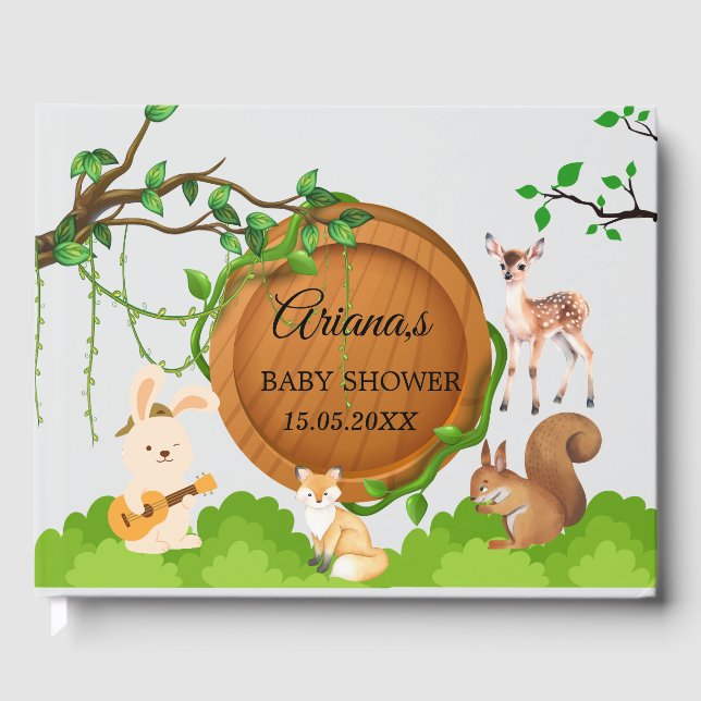 Libro de invitados de Baby Shower Forest Animals (Anverso)