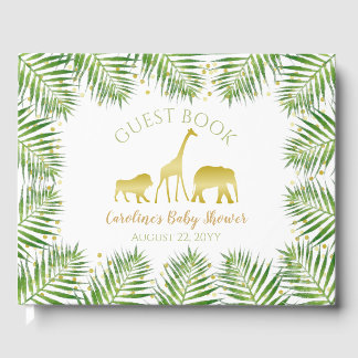 Libro de invitados de Baby Shower Gold Safari Anim
