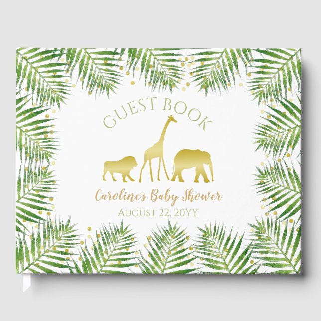 Libro de invitados de Baby Shower Gold Safari Anim (Anverso)