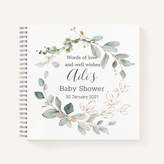 Libro de invitados de Baby Shower Green Folliage (Anverso)
