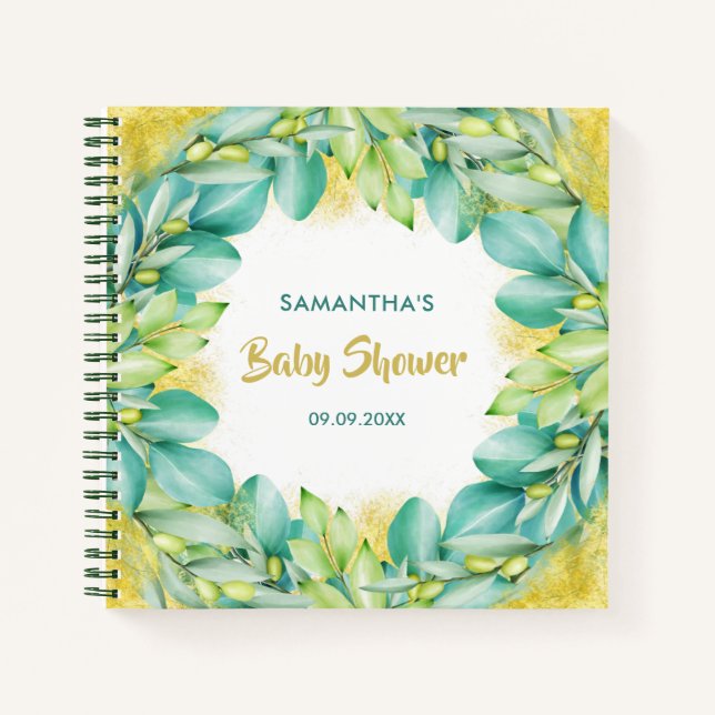 Libro de invitados de Baby Shower Greenery Eucalyp (Anverso)