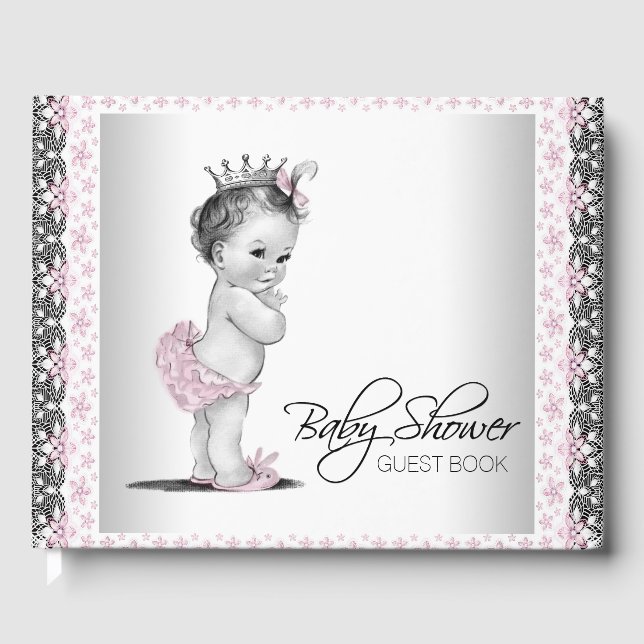 Libro de invitados de Baby Shower Gris Rosa (Anverso)