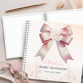Libro de invitados de Baby Shower Pink Bow Floral