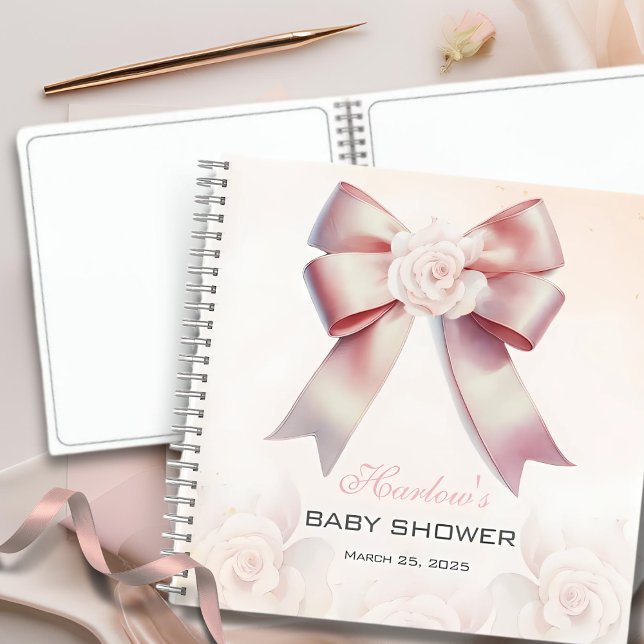 Libro de invitados de Baby Shower Pink Bow Floral (Subido por el creador)