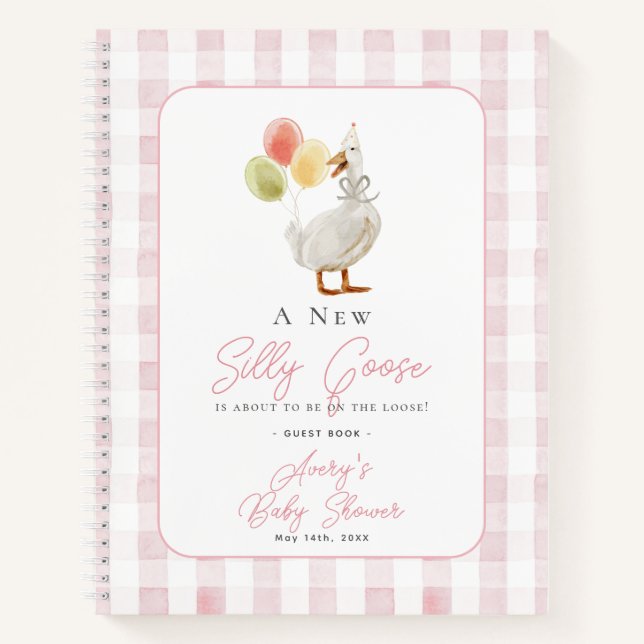 Libro de invitados de Baby Shower Silly Goose Pink (Anverso)