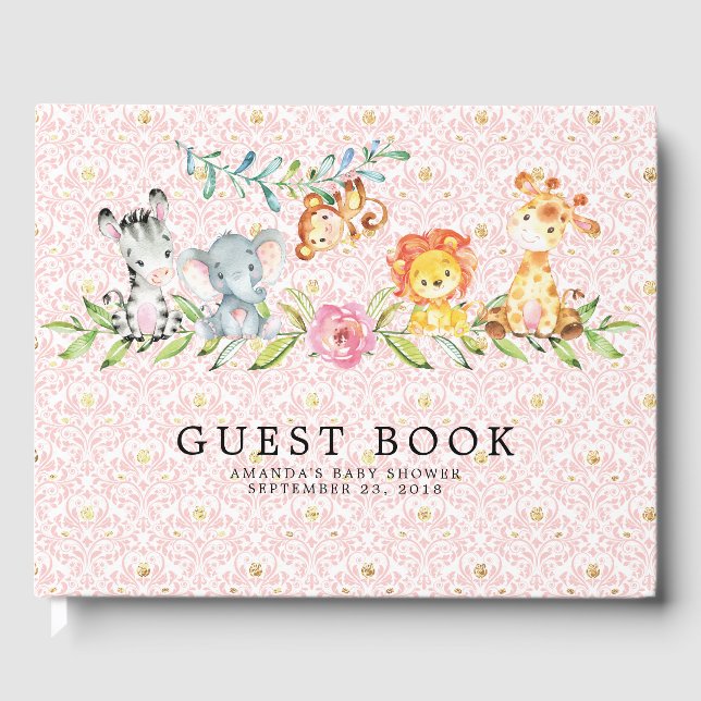 Libro de invitados de Baby Shower Sweet Safari Ani (Anverso)