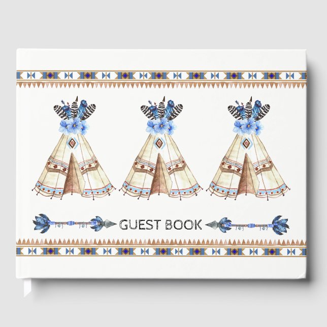 Libro de invitados de Baby Shower Tribal Teepee (Anverso)