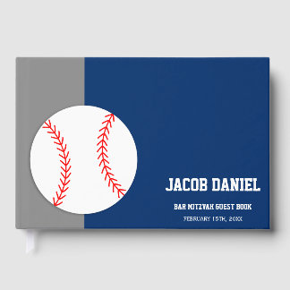 Libro de invitados de Bar Mitzvah de béisbol azul