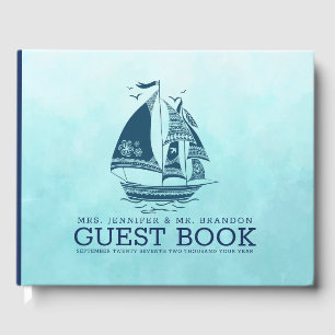 Libro de invitados de barco de vela náutico azul m