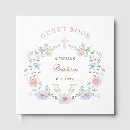 Libro de invitados de bautismo de marco floral