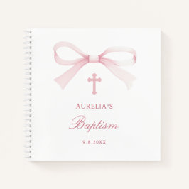 Libro de invitados de bautizo con lazo rosa acuare