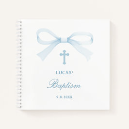Libro de invitados de bautizo de lazo azul acuarel