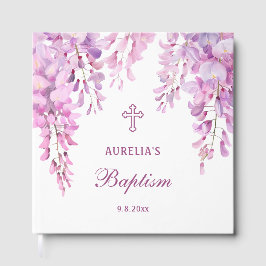 Libro de invitados de bautizo de Wisteria rosa ele