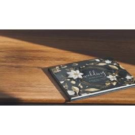 Libro de invitados de Black White Gold Floral Wrea