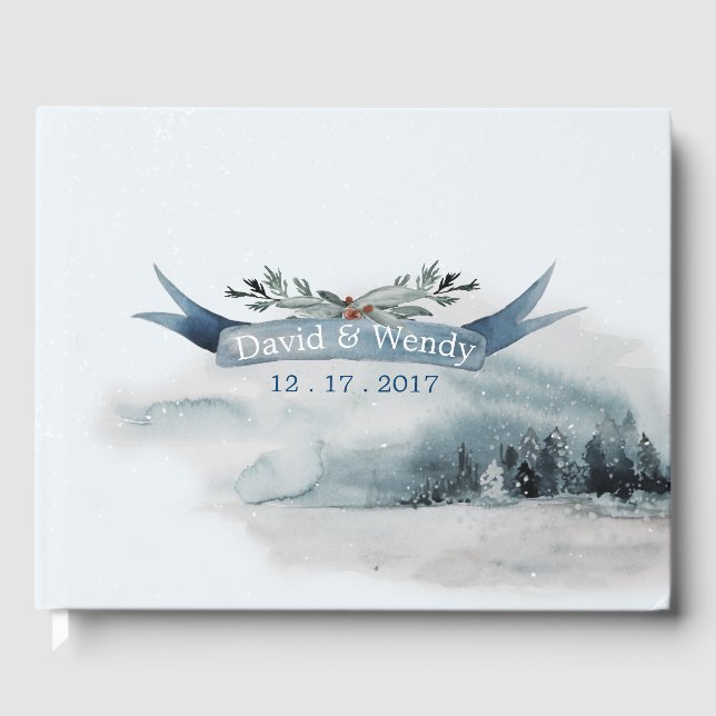Libro de invitados de Blue Winter Wonderland Boda (Anverso)