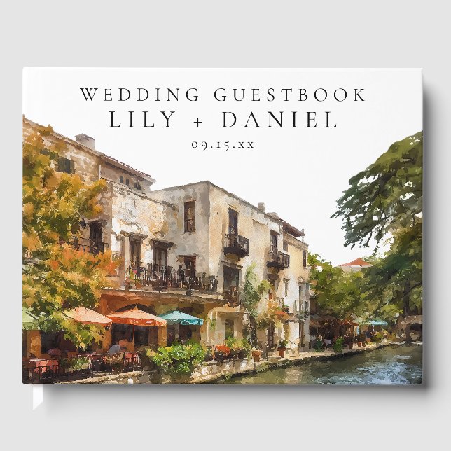 Libro de invitados de boda acuarela de San Antonio (Anverso)