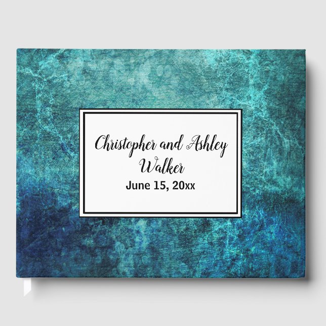 Libro de invitados de boda acuarela grunge azul ma (Anverso)