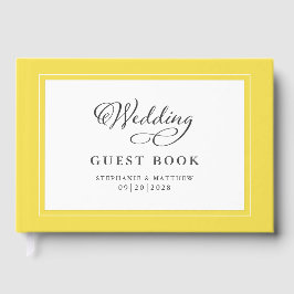 Libro de invitados de boda amarillo Elegant Script
