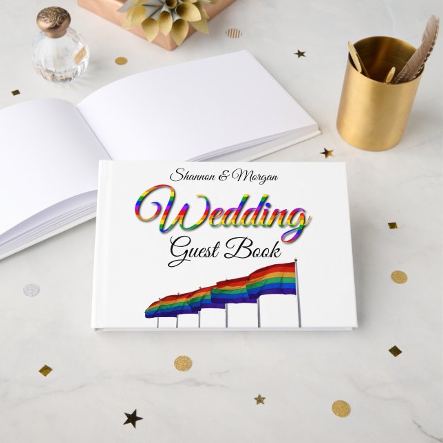 Libro de invitados de Boda arcoiris del orgullo ga (Anverso Abierto)