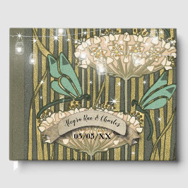 Libro de invitados de boda Art Deco Lilypad Boho L