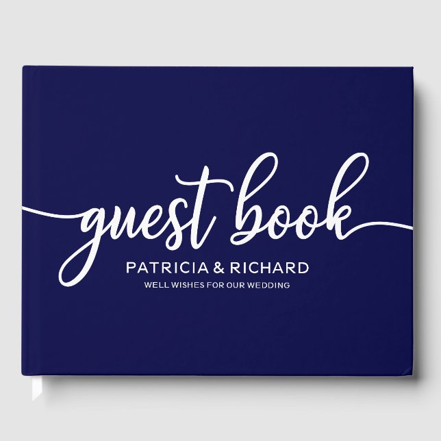 Libro de invitados de boda azul marino chic caligr (Anverso)