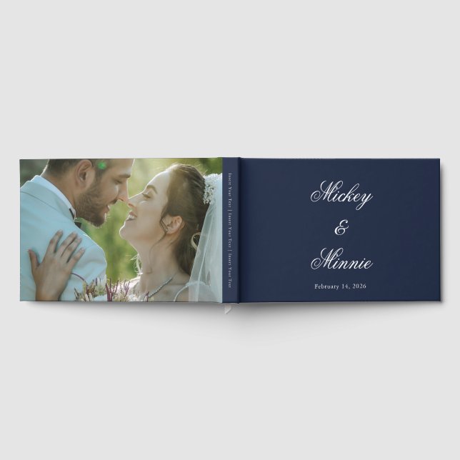 Libro de invitados de boda azul marino personaliza (Lleno)