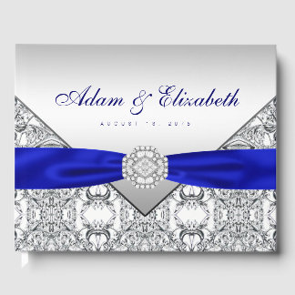 Libro de invitados de boda azul real plateado