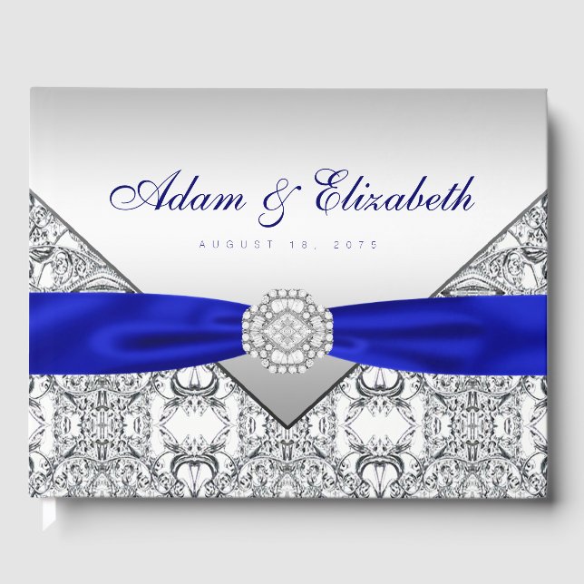 Libro de invitados de boda azul real plateado (Anverso)