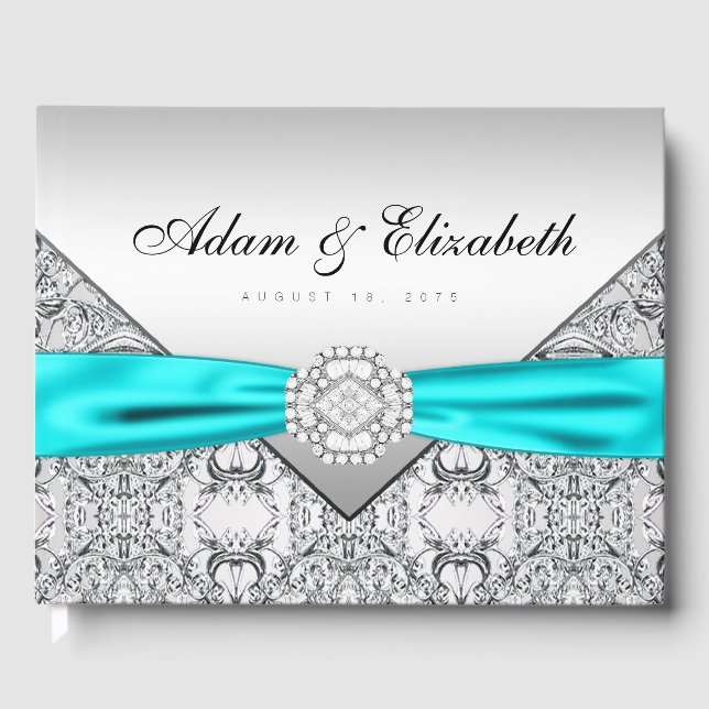 Libro de invitados de boda azul turquesa plateado (Anverso)