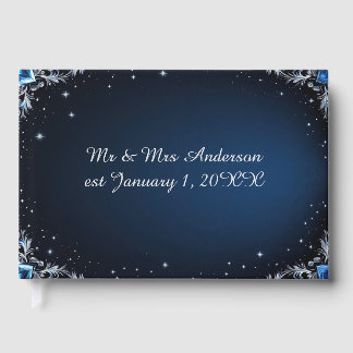 Libro de invitados de boda azul y plata elegante
