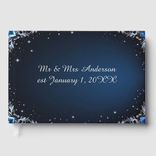 Libro de invitados de boda azul y plata elegante (Anverso)