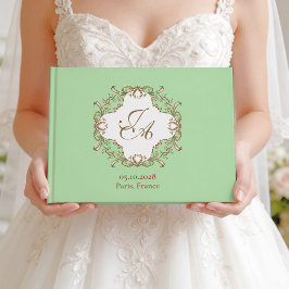 Libro de invitados de boda barroco verde menta