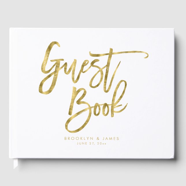 Libro De Invitados De Boda Blanco Y Oro (Anverso)