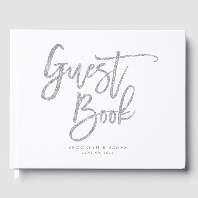 Libro De Invitados De Boda Blanco Y Plata (Anverso)