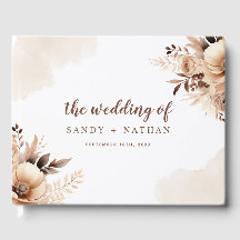 Libro de invitados de boda boho beige floral