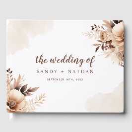 Libro de invitados de boda boho beige floral