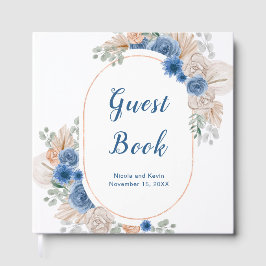Libro de invitados de boda Boho Blue Pampas Grass