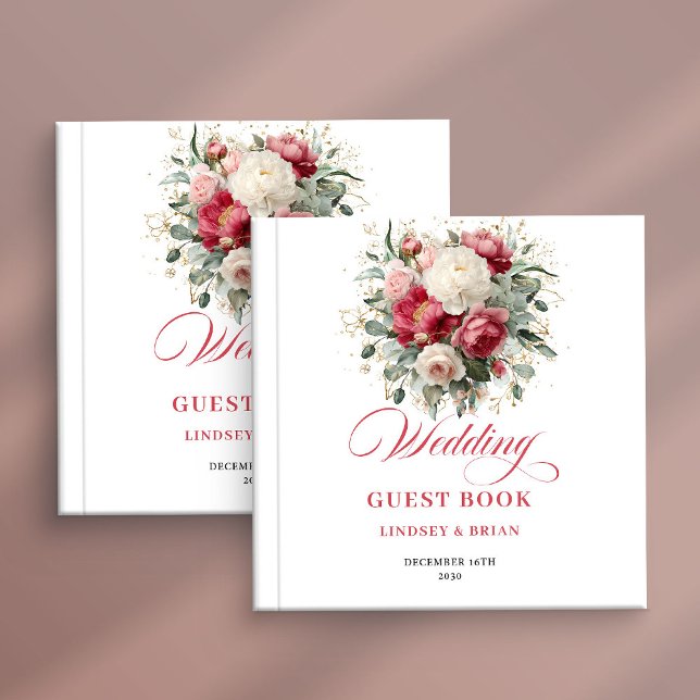 Libro de invitados de boda boho con acento de oro  (Luxury Gold Accent Boho Wedding Guest Book)