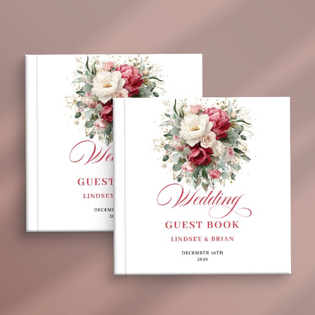 Libro de invitados de boda boho con toque romántic (Romantic Burgundy Blush Wedding Guest Book Boho)