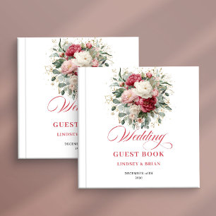 Libro de invitados de boda boho floral dorado rúst