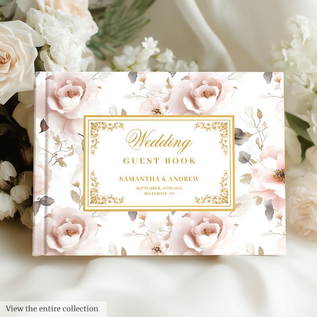 Libro de invitados de boda boho moderno dorado ros (Modern boho blush gold wedding guest book)
